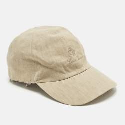 Pre Owned Loro Piano Beige Logo Embroidered Linen Baseball Cap M 