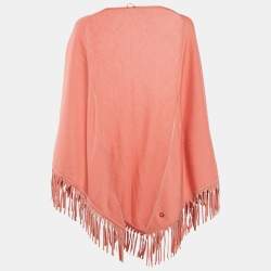 Pre Owned Loro Piana Pink Cashmere and Leather Fringe Triangle Scarf 