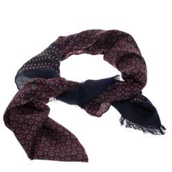 Pre Owned Loro Piana Blue & Red Circle Print Cashmere Silk Scarf