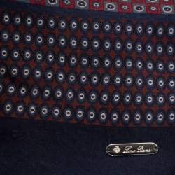 Pre Owned Loro Piana Blue & Red Circle Print Cashmere Silk Scarf