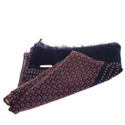 Pre Owned Loro Piana Blue & Red Circle Print Cashmere Silk Scarf