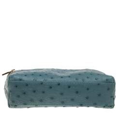 Pre Owned Loro Piana Blue Ostrich Zip Pouch