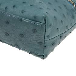 Pre Owned Loro Piana Blue Ostrich Zip Pouch