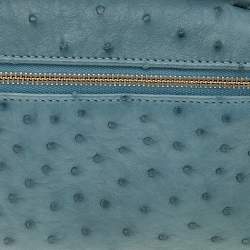 Pre Owned Loro Piana Blue Ostrich Zip Pouch