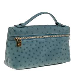 Pre Owned Loro Piana Blue Ostrich Zip Pouch