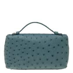 Pre Owned Loro Piana Blue Ostrich Zip Pouch