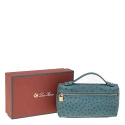 Pre Owned Loro Piana Blue Ostrich Zip Pouch