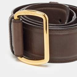 Pre Owned Loro Piana Brown Leather Buckle Belt 95CM
