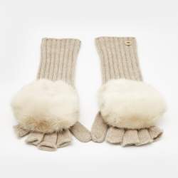 Pre Owned Loro Piana Beige Cashmere and Mink Gloves S