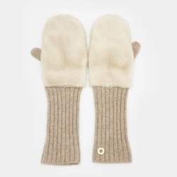 Pre Owned Loro Piana Beige Cashmere and Mink Gloves S