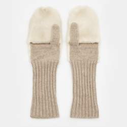 Pre Owned Loro Piana Beige Cashmere and Mink Gloves S