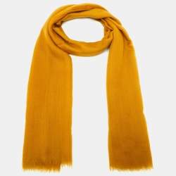 Pre Owned Loro Piana Yellow Ochre Cashmere Silk Scarf