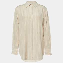 Pre Owned Loro Piana Beige Stripe Print Silk Buttoned-Up Shirt M