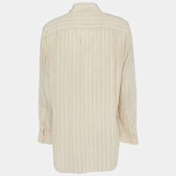 Pre Owned Loro Piana Beige Stripe Print Silk Buttoned-Up Shirt M