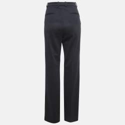 Pre Owned Loro Piana Black Stretch Wool Blend Straight-Leg Trousers M