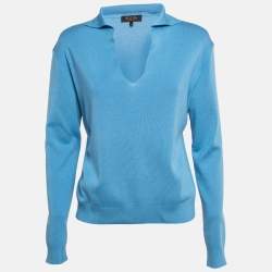Loro Piana Blue Rib Knit Sorbonne Polo T-Shirt S