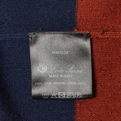 Pre Owned Loro Piana Navy Blue Striped Wool Knit Zip Up Polo Sweater M