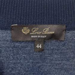 Pre Owned Loro Piana Navy Blue Striped Wool Knit Zip Up Polo Sweater M