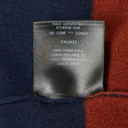 Pre Owned Loro Piana Navy Blue Striped Wool Knit Zip Up Polo Sweater M