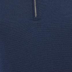Pre Owned Loro Piana Navy Blue Striped Wool Knit Zip Up Polo Sweater M