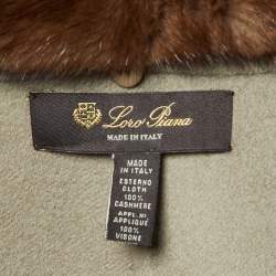 Pre Owned Loro Piana Beige Cashmere Front Open Detachable Fur Collar Coat L