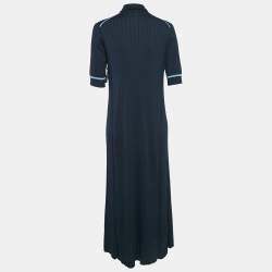 Loro Piana Navy Blue Rib Knit Turtle Neck Midi Dress L