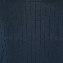 Loro Piana Navy Blue Rib Knit Turtle Neck Midi Dress L