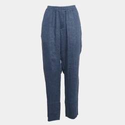 Pre Owned Loro Piana Blue Linen Straight Leg Trousers L