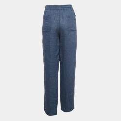 Pre Owned Loro Piana Blue Linen Straight Leg Trousers L