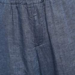 Pre Owned Loro Piana Blue Linen Straight Leg Trousers L