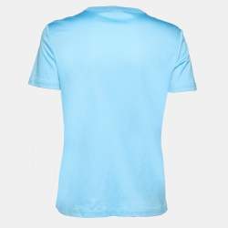 Pre Owned Loro Piana Blue Logo Embroidered Cotton T-Shirt M