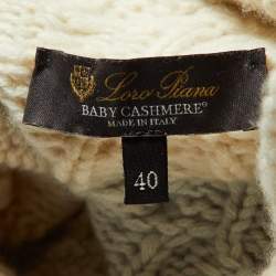 Pre Owned Loro Piana Cream/Grey Baby Cashmere Cable Knit Sweater S