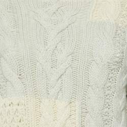 Pre Owned Loro Piana Cream/Grey Baby Cashmere Cable Knit Sweater S