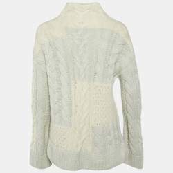 Pre Owned Loro Piana Cream/Grey Baby Cashmere Cable Knit Sweater S