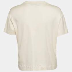 Pre Owned Loro Piana Cream Cotton Applique Work Detail T-Shirt M
