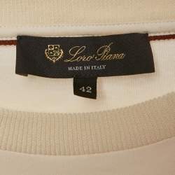 Pre Owned Loro Piana Cream Cotton Applique Work Detail T-Shirt M