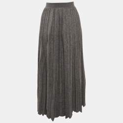 Pre Owned Loro Piana Grey Pleated Cashmere Knit Long Skirt S