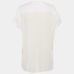 Pre Owned Loro Piana Off-White/Ivory Linen and Silk Knit Tunic Top M 