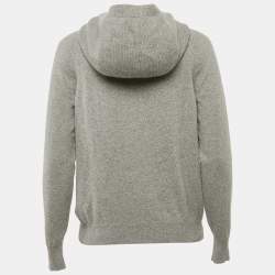Pre Owned Loro Piana Grey Cashmere Knit Zip Up Hooded Jacket M