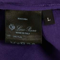 Pre Owned Loro Piana Purple Embroidered Linen Button Front Blouse L