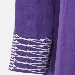 Pre Owned Loro Piana Purple Embroidered Linen Button Front Blouse L