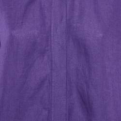 Pre Owned Loro Piana Purple Embroidered Linen Button Front Blouse L