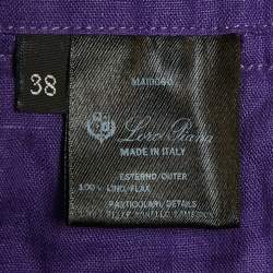 Pre Owned Loro Piana Purple Embroidered Linen Straight Leg Pants S