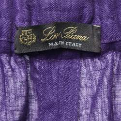 Pre Owned Loro Piana Purple Embroidered Linen Straight Leg Pants S