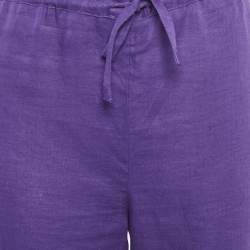 Pre Owned Loro Piana Purple Embroidered Linen Straight Leg Pants S