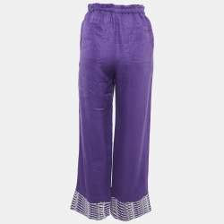 Pre Owned Loro Piana Purple Embroidered Linen Straight Leg Pants S