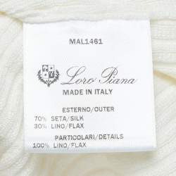 Pre Owned Loro Piana Off-White Rib Knit and Linen Open Front Cardigan S