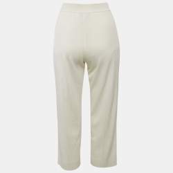 Pre Owned Loro Piana Off-White Silk Blend Rib Knit Trousers S