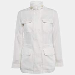 Pre Owned Loro Piana White Linen Traveler Zip-Up Jacket S