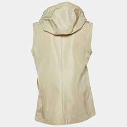 Loro Piana Light Beige Silk Blend Leather Trim Detail Zip-Up Hooded Vest L